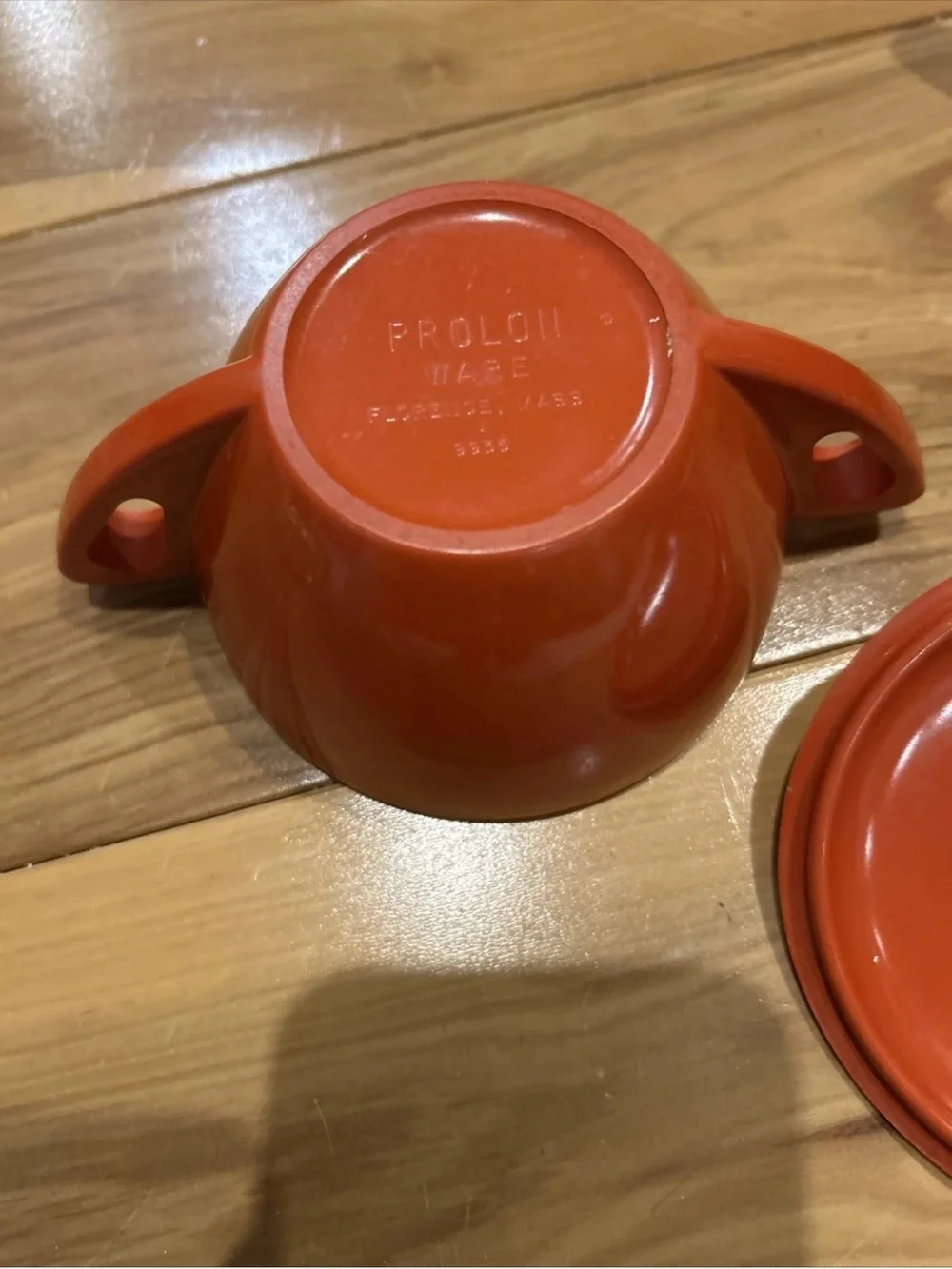 Mid Century Modern Red Melamine  Sugar Bowl and Creamer Set Made By Prolon Ware